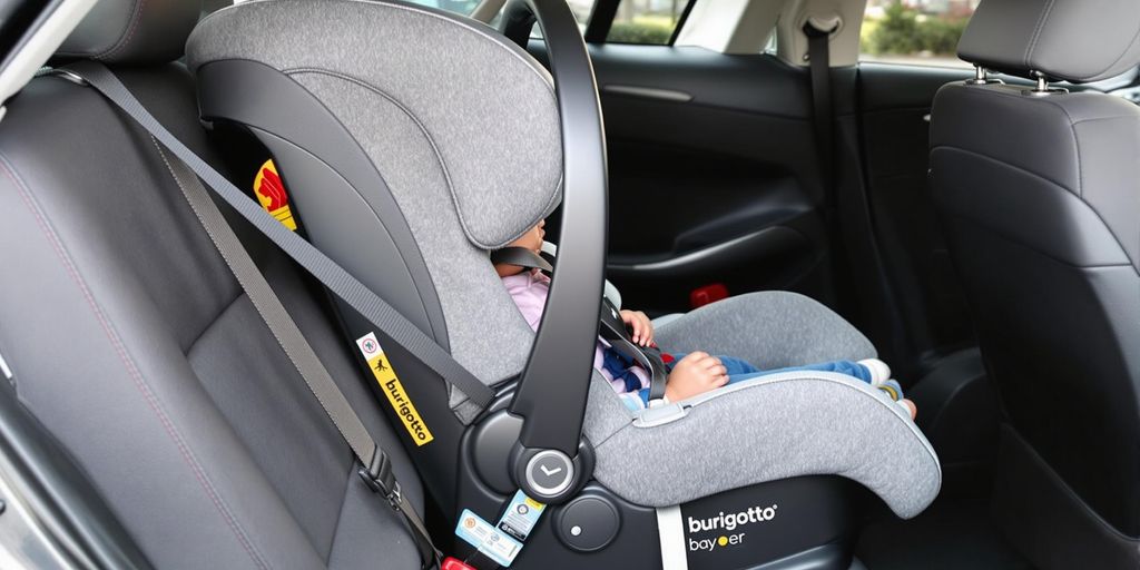 Bebê conforto Burigotto instalado em um carro.
