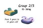 Children car seat composition with set of flat isolated seat models with mother and child characters vector illustration