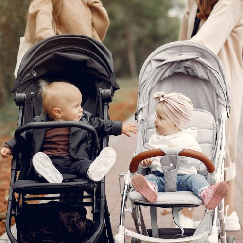 Mothers with children. Women use the carriages.